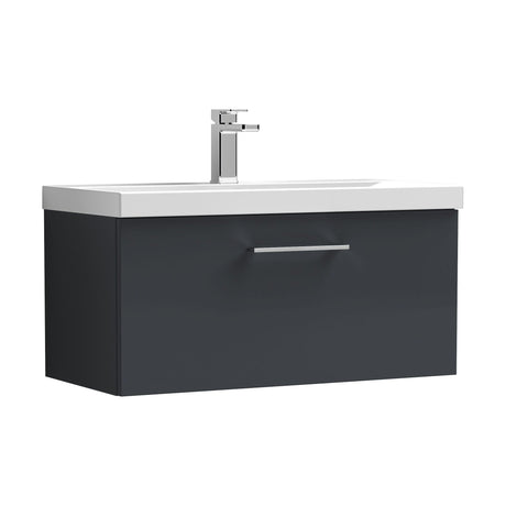 [BFLE1425D] Balterley  Contemporary Bathroom 1 Soft Close Drawer & Thin-Edge Wall Hung Vanity Unit Basin, Dark Grey, 800mm - Cutout