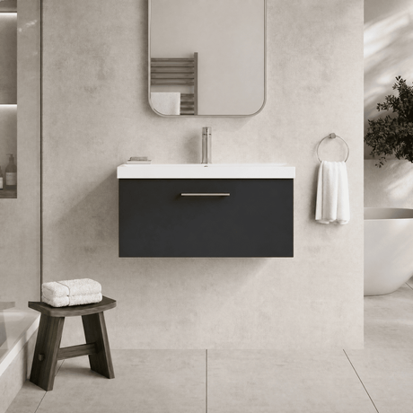 [BFLE1425D] Bramshall Contemporary 1 Soft Close Drawer Wall Hung Vanity Unit, Choice of Size/Basin Type/Colour - Silo