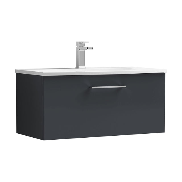 [BFLE1425G] Balterley  Contemporary Bathroom 1-Drawer Wall-Hung Curved Basin Vanity Unit, Dark Grey, 800mm - Cutout