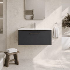 [BFLE1425G] Bramshall Contemporary 1 Soft Close Drawer Wall Hung Vanity Unit, Choice of Size/Basin Type/Colour - Silo