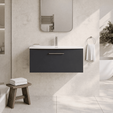 [BFLE1425G] Bramshall Contemporary 1 Soft Close Drawer Wall Hung Vanity Unit, Choice of Size/Basin Type/Colour - Silo