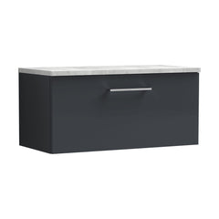 [BFLE1425LBG] Balterley Level 800mm Wall Hung Single Drawer Vanity Unit with Laminate Worktop for Compact Modern Bathroom Storage - Dark Grey - Cutout