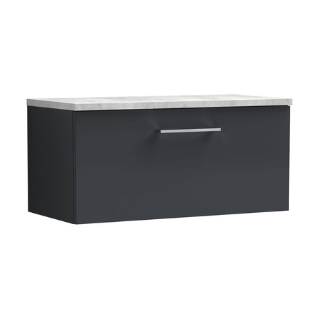 [BFLE1425LBG] Balterley Level 800mm Wall Hung Single Drawer Vanity Unit with Laminate Worktop for Compact Modern Bathroom Storage - Dark Grey - Cutout