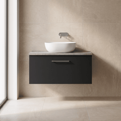 [BFLE1425LBG] Bramshall Contemporary 1 Drawer Wall Hung Vanity Unit with Bellato Grey Laminate Worktop, Choice of Size and Colour