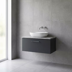 [BFLE1425LBG] Bramshall Contemporary 1 Drawer Wall Hung Vanity Unit with Bellato Grey Laminate Worktop, Choice of Size and Colour