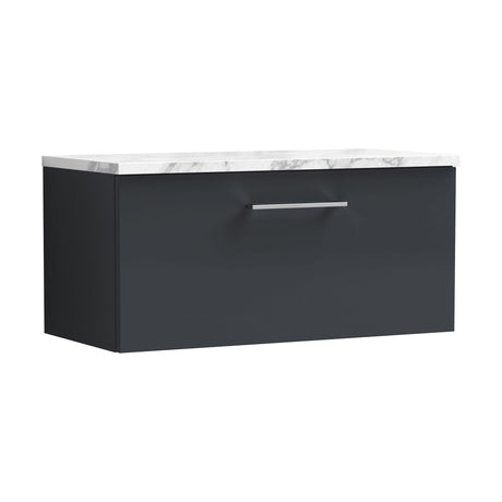 [BFLE1425LCM] Balterley Level 800mm Wall Hung 1 Drawer Vanity Unit with Laminate Worktop for Compact Modern Bathroom Storage - Dark Grey - Cutout