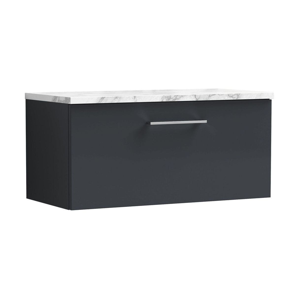 [BFLE1425LCM] Bramshall Contemporary 1 Drawer Wall Hung Vanity Unit with Carrera Marble Laminate Worktop, Choice of Size and Colour - Cutout