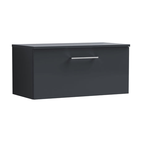 [BFLE1425W] Balterley Level 800mm Wall Hung 1 Drawer Vanity Unit with Worktop Stylish Mid-Size Bathroom Storage - Dark Grey - Cutout