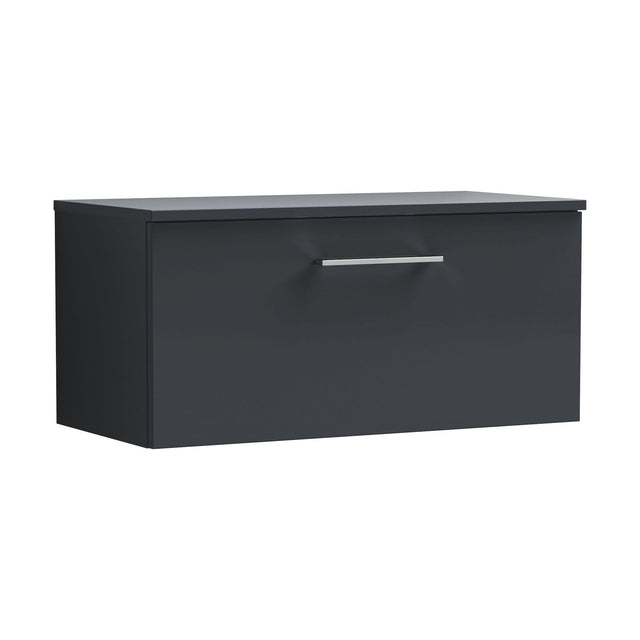 [BFLE1425W] Balterley Level 800mm Wall Hung 1 Drawer Vanity Unit with Worktop Stylish Mid-Size Bathroom Storage - Dark Grey - Cutout