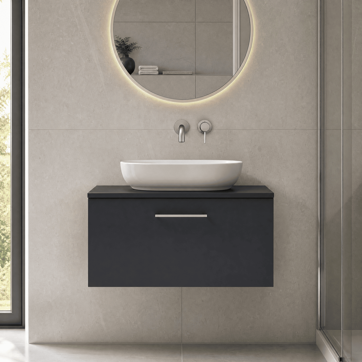 [BFLE1425W] Bramshall Contemporary 1 Soft Close Drawer Wall Hung Vanity Worktop Unit, Choice of Size/Colour