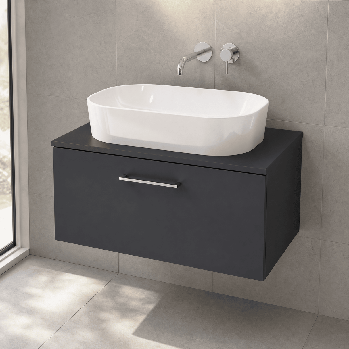[BFLE1425W] Bramshall Contemporary 1 Soft Close Drawer Wall Hung Vanity Worktop Unit, Choice of Size/Colour