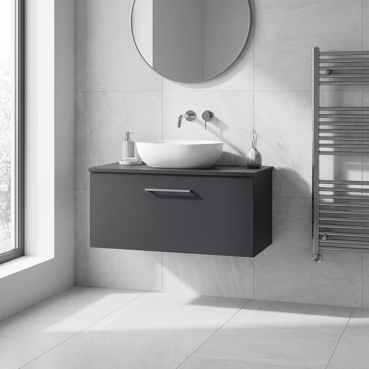 [BFLE1425W] Bramshall Contemporary 1 Soft Close Drawer Wall Hung Vanity Worktop Unit, Choice of Size/Colour