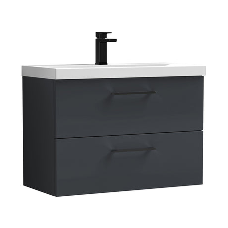 Wall Hung 2 Drawer Vanity Unit with Mid-Edge Ceramic Basin - Choice of Colour, Handle Finish and Size