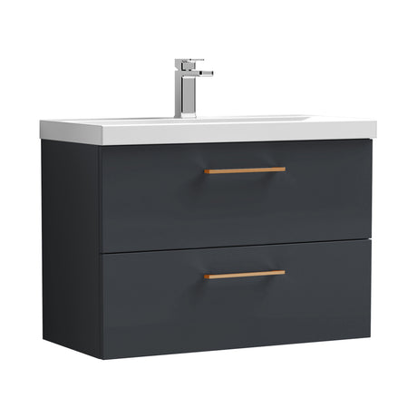 Bramshall Wall Hung 2 Drawer Vanity Unit with Mid-Edge Ceramic Basin - Choice of Colour, Handle Finish and Size