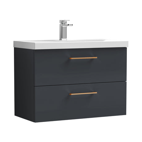 Wall Hung 2 Drawer Vanity Unit with Mid-Edge Ceramic Basin - Choice of Colour, Handle Finish and Size