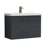 Wall Hung 2 Drawer Vanity Unit with Mid-Edge Ceramic Basin - Choice of Colour, Handle Finish and Size