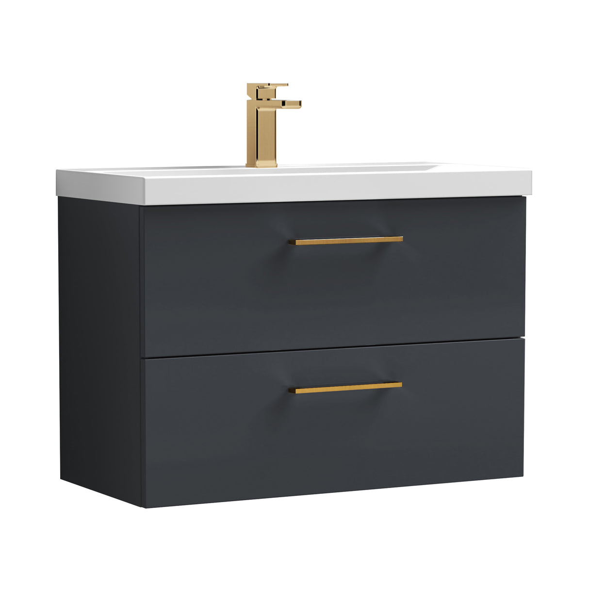 Wall Hung 2 Drawer Vanity Unit with Mid-Edge Ceramic Basin - Choice of Colour, Handle Finish and Size