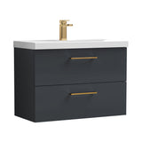 Wall Hung 2 Drawer Vanity Unit with Mid-Edge Ceramic Basin - Choice of Colour, Handle Finish and Size