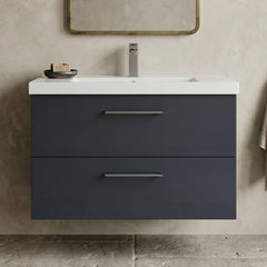[BFLE1426AH716] Bramshall Wall Hung 2 Drawer Vanity Unit with Mid-Edge Ceramic Basin - Choice of Colour, Handle Finish and Size - Silo