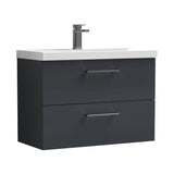 Wall Hung 2 Drawer Vanity Unit with Mid-Edge Ceramic Basin - Choice of Colour, Handle Finish and Size
