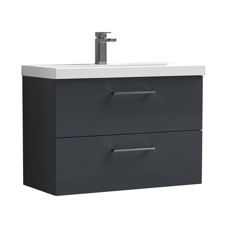 Wall Hung 2 Drawer Vanity Unit with Mid-Edge Ceramic Basin - Choice of Colour, Handle Finish and Size