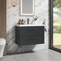 [BFLE1426A] Bramshall Wall Hung 2 Drawer Vanity Unit with Mid-Edge Ceramic Basin - Choice of Colour, Handle Finish and Size - Lifestyle 3