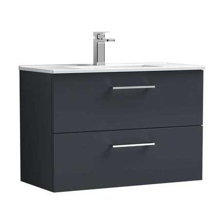 [BFLE1426B] Balterley  Modern Bathroom 1 Soft Close Drawer & Minimalist Wall Hung Vanity Unit Basin, Dark Grey, 435mm - Cutout