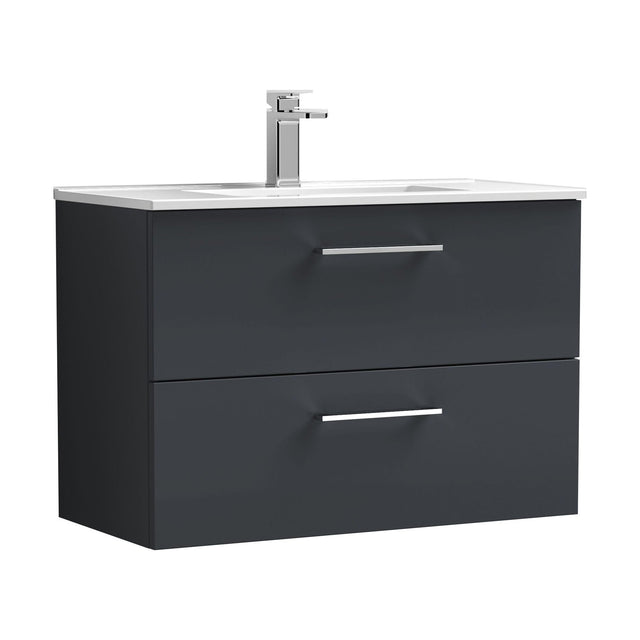 [BFLE1426B] Balterley  Modern Bathroom 1 Soft Close Drawer & Minimalist Wall Hung Vanity Unit Basin, Dark Grey, 435mm - Cutout
