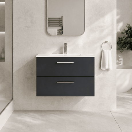 [BFLE1426B] Bramshall Contemporary 2 Soft Close Drawer Wall Hung Vanity Unit, Choice of Size/Basin Type/Colour - Silo