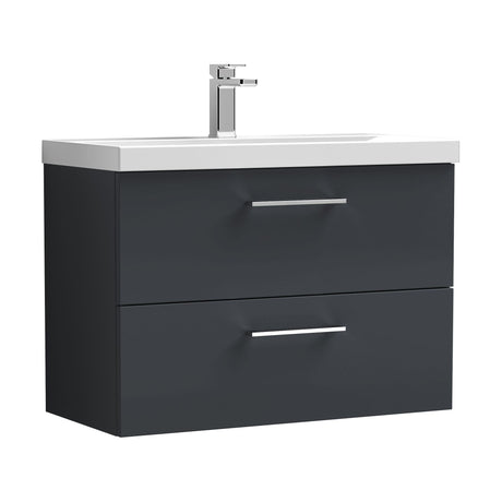 [BFLE1426D] Balterley  Contemporary Bathroom 2 Soft Close Drawers & Thin-Edge Wall Hung Vanity Unit Basin, Dark Grey, 800mm - Cutout