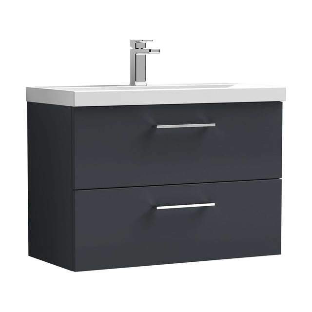 [BFLE1426D] Balterley  Contemporary Bathroom 2 Soft Close Drawers & Thin-Edge Wall Hung Vanity Unit Basin, Dark Grey, 800mm - Cutout
