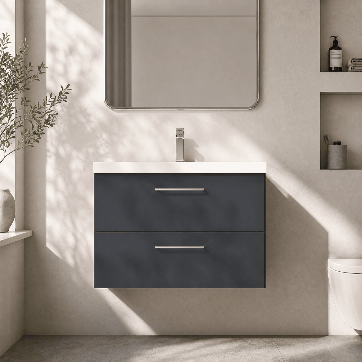[BFLE1426D] Bramshall Contemporary 2 Soft Close Drawer Wall Hung Vanity Unit, Choice of Size/Basin Type/Colour - Silo