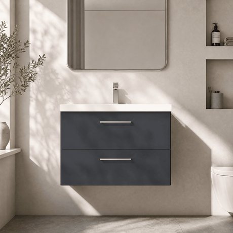 [BFLE1426D] Bramshall Contemporary 2 Soft Close Drawer Wall Hung Vanity Unit, Choice of Size/Basin Type/Colour - Silo