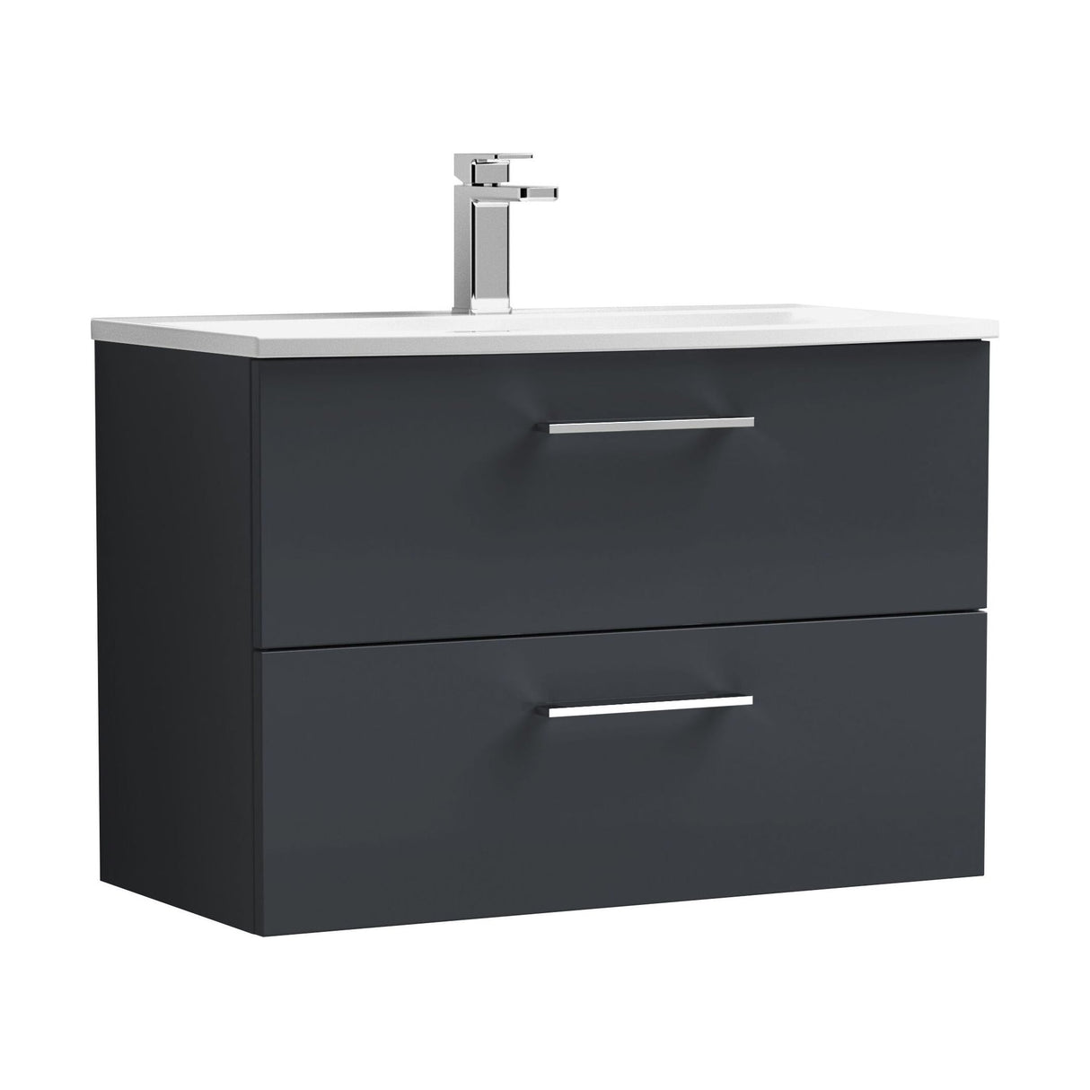 [BFLE1426G] Balterley  Contemporary Bathroom 2-Drawer Wall-Hung Curved Basin Vanity Unit, Dark Grey, 800mm - Cutout