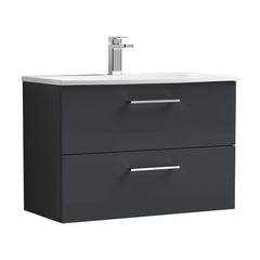 [BFLE1426G] Balterley  Contemporary Bathroom 2-Drawer Wall-Hung Curved Basin Vanity Unit, Dark Grey, 800mm - Cutout