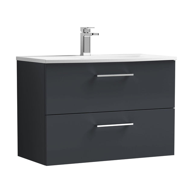 [BFLE1426G] Balterley  Contemporary Bathroom 2-Drawer Wall-Hung Curved Basin Vanity Unit, Dark Grey, 800mm - Cutout