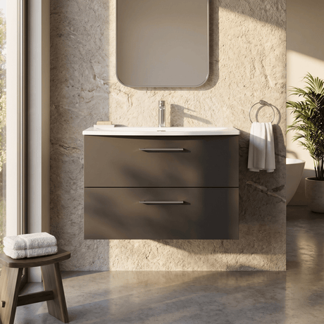 [BFLE1426G] Bramshall Contemporary 2 Soft Close Drawer Wall Hung Vanity Unit, Choice of Size/Basin Type/Colour - Silo