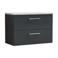 [BFLE1426LBG] Balterley Level 800mm Wall Hung 2 Drawer Vanity Unit with Laminate Worktop for Stylish Compact Bathroom Storage - Dark Grey - Cutout