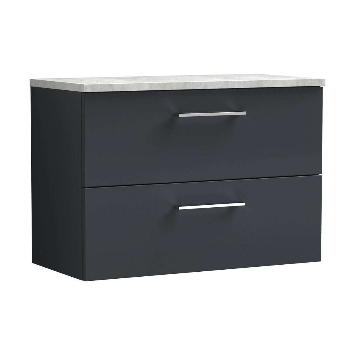 [BFLE1426LBG] Bramshall Contemporary 2 Drawer Wall Hung Vanity Unit with Bellato Grey Laminate Worktop, Choice of Size and Colour - Cutout