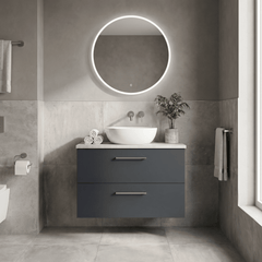 [BFLE1426LBG] Bramshall Contemporary 2 Drawer Wall Hung Vanity Unit with Bellato Grey Laminate Worktop, Choice of Size and Colour