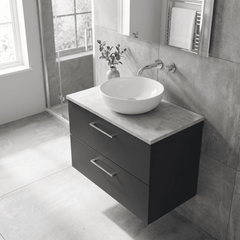 [BFLE1426LBG] Bramshall Contemporary 2 Drawer Wall Hung Vanity Unit with Bellato Grey Laminate Worktop, Choice of Size and Colour