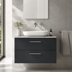 [BFLE1426LBG] Bramshall Contemporary 2 Drawer Wall Hung Vanity Unit with Bellato Grey Laminate Worktop, Choice of Size and Colour - Silo