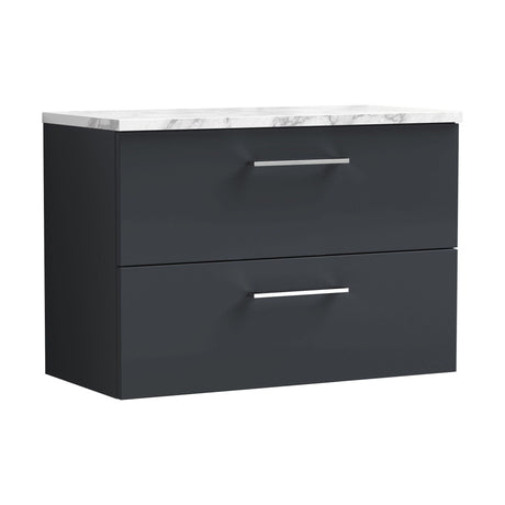 [BFLE1426LCM] Balterley Level 800mm Wall Hung 2 Drawer Vanity Unit with Laminate Worktop for Stylish Compact Bathroom Storage Dark Grey - Cutout