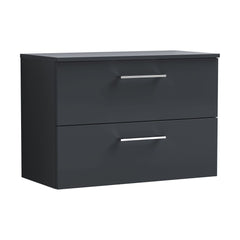 [BFLE1426W] Balterley Level Modern Bathroom 800mm Wall Hung 2 Soft Close Drawer Vanity Unit with Worktop, 557 x 805 x 390mm, Dark Grey - Cutout