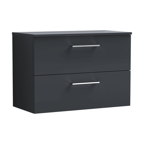 [BFLE1426W] Balterley Level Modern Bathroom 800mm Wall Hung 2 Soft Close Drawer Vanity Unit with Worktop, 557 x 805 x 390mm, Dark Grey - Cutout
