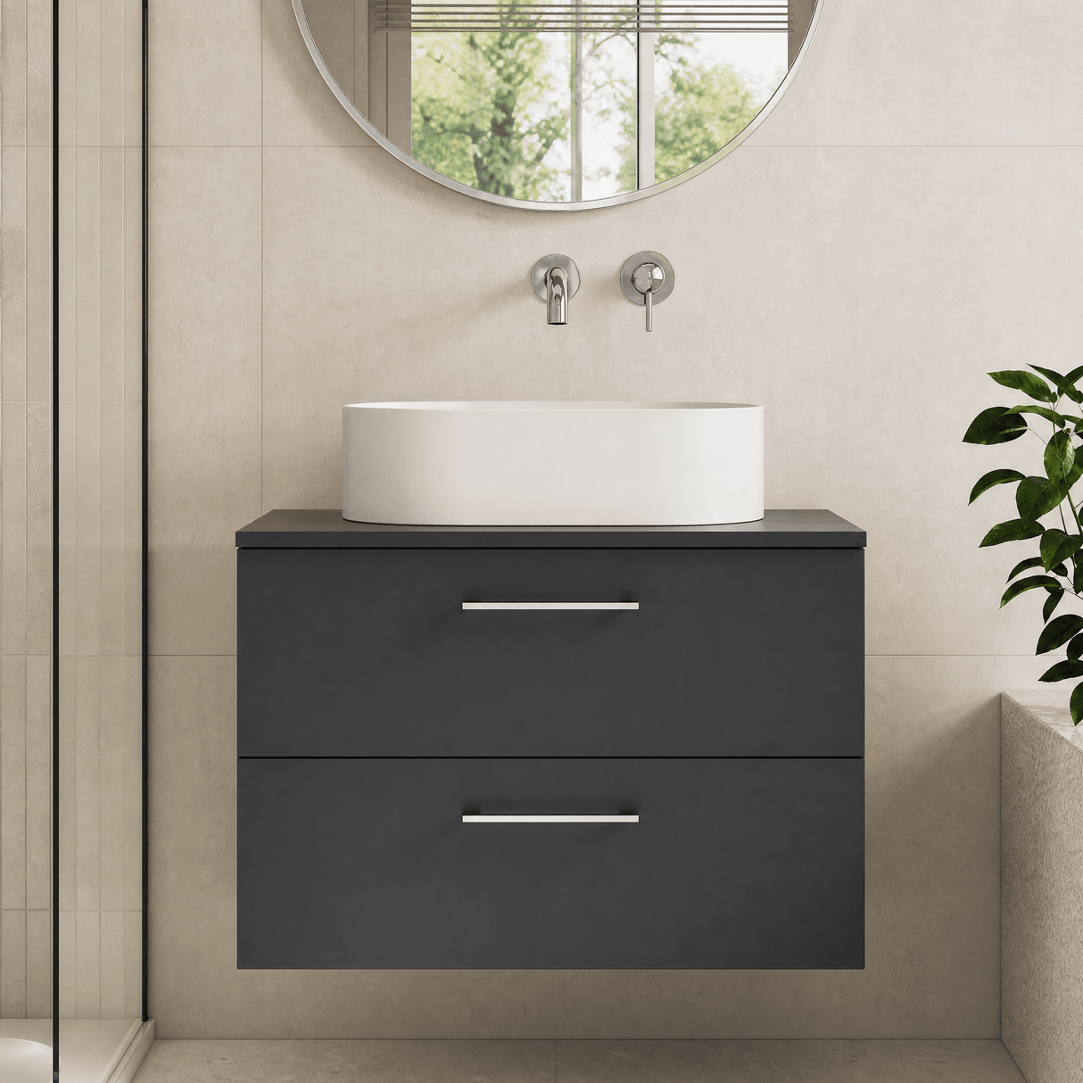 [BFLE1426W] Bramshall Contemporary 2 Soft Close Drawer Wall Hung Vanity Unit with Worktop, Choice of Size and Colour