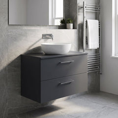[BFLE1426W] Bramshall Contemporary 2 Soft Close Drawer Wall Hung Vanity Unit with Worktop, Choice of Size and Colour
