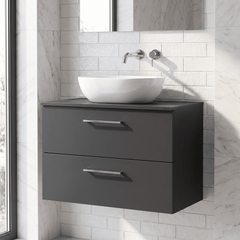 [BFLE1426W] Bramshall Contemporary 2 Soft Close Drawer Wall Hung Vanity Unit with Worktop, Choice of Size and Colour - Silo