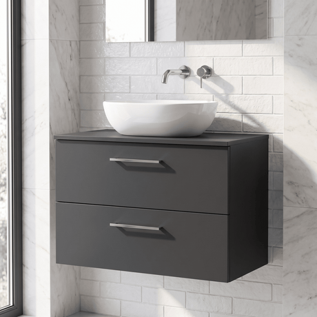 [BFLE1426W] Bramshall Contemporary 2 Soft Close Drawer Wall Hung Vanity Unit with Worktop, Choice of Size and Colour - Silo