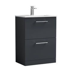 [BFLE1433B] Balterley  Modern Bathroom 2 Soft Close Drawer & Minimalist Floor Standing Vanity Unit Basin, Dark Grey, 440mm - Cutout